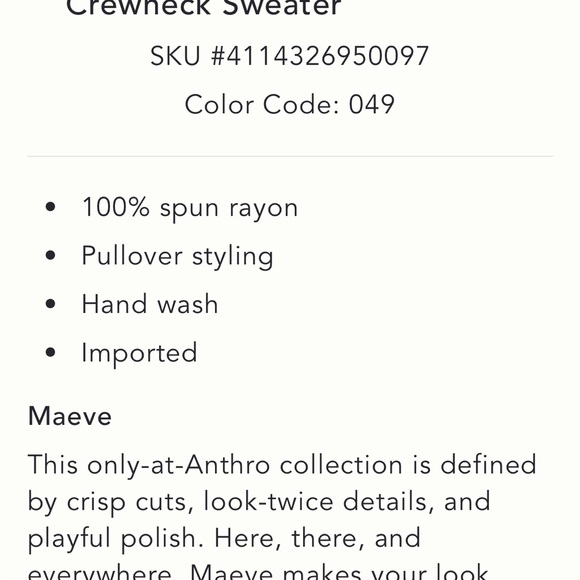 Anthropolgie Maeve Long Sleeve Shrunken Crewneck Sweater NWT - Picture 8 of 8